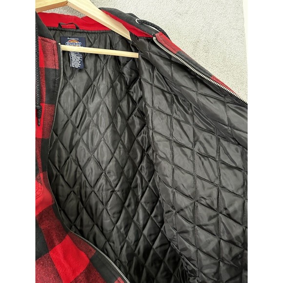 Authentic Dickies Flannel Hooded Red Plaid Quilted Full Zip Jacket Hoodie XL - Picture 9 of 13